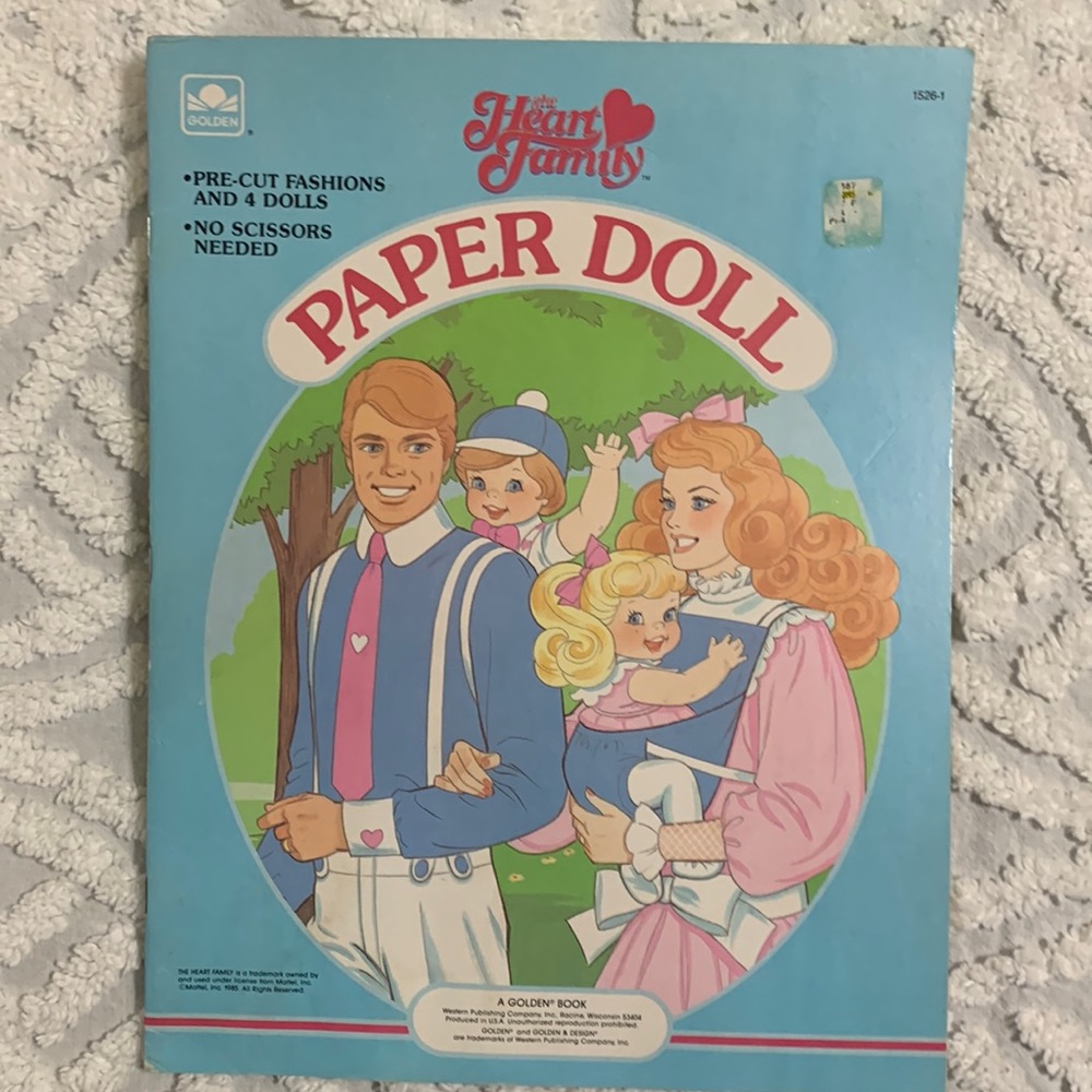 1985 paper dolls .  The Heart Family.  Golden book by Mattel